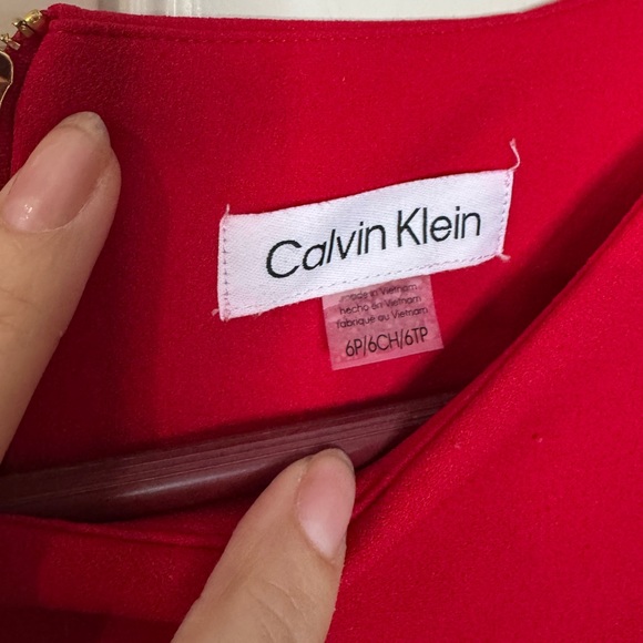 CALVIN KLEIN ❤️ Elegant Cherry Red, Flared Sleeves Midi Dress (Women’s 6 Petite) - Picture 4 of 12